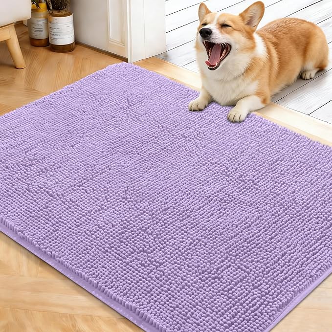 OLANLY Dog Door Mat for Muddy Paws 40x32, Absorbs Moisture and Dirt, Absorbent Non-Slip Washable Doormat, Quick Dry Chenille Mud Mat for Dogs, Entry Indoor Entryway Carpet for Inside Floor, Lavender