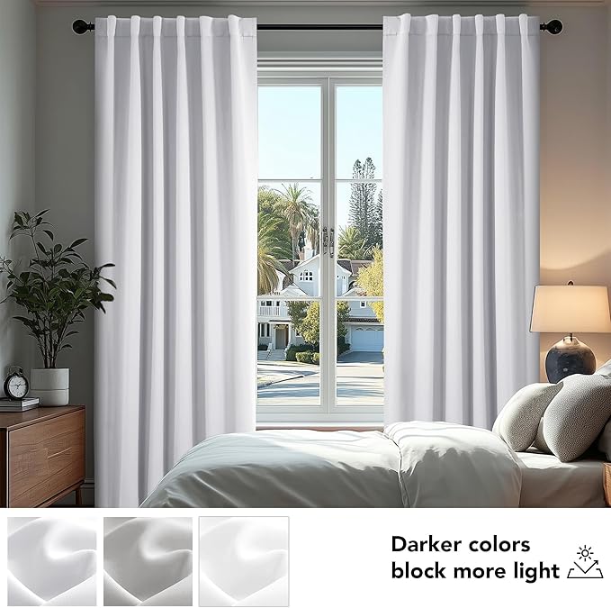 Deconovo Blackout Curtains, Thermal Insulated, W42 x L95 2 Panels, Back Tab, Machine Washable, Room-Darkening Drapes for Bedroom/Living Room Star White