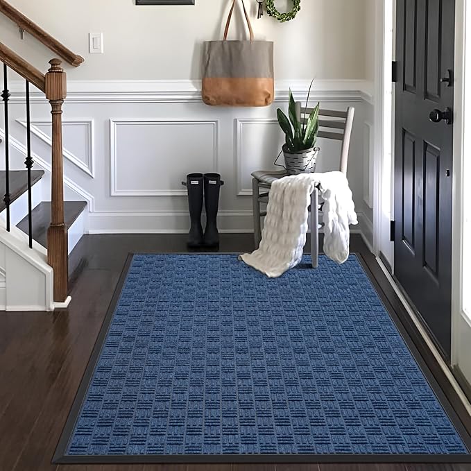 Mibao Front Door Mat, Heavy Duty Durable Welcome Mat for Outdoor Indoor, Dirt Trapper Waterproof Super Absorbent Door Mat for Entryway Outside Patio Porch, 61.5" x 36", Blue