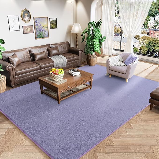 Amearea Large Modern Area Rugs for Bedroom Living Room, 6x9 Feet Purple Thickened Memory Foam Rug, Fluffy Indoor Washable Rugs Non Slip Minimalist Carpet for Boys Girls Dorm Nursery Room Decor
