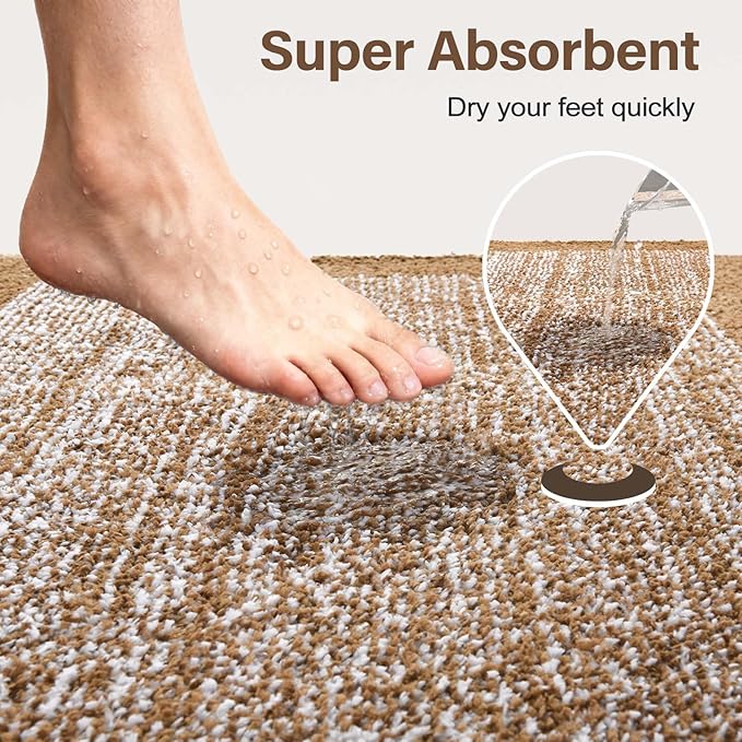 48x24 Long Bathroom Rugs Washable Non Slip, Coffee Bath Mat for Bathroom Floor Tub, Soft Absorbent Quick Dry Mats for Shower, Bathtub,Home Decor