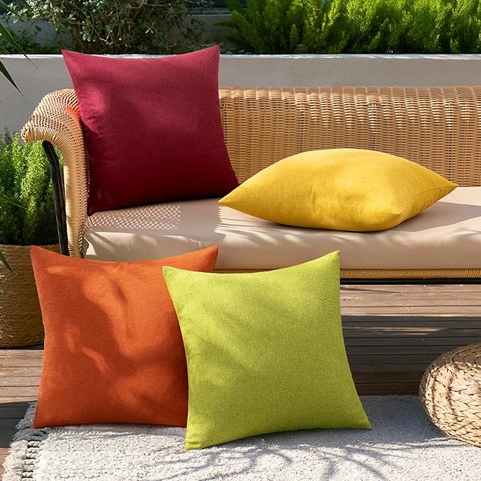 MIULEE Pack of 4 Decorative Outdoor Throw Pillow Covers Linen Waterproof Pillow Covers Farmhouse Cushion Cases for Patio Garden Tent Balcony Couch Sofa 18x18 inch Yellow Green