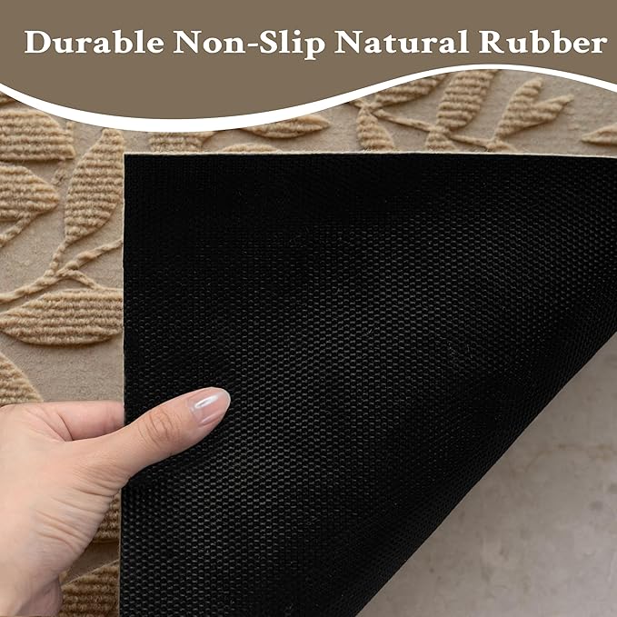 Beige Leaves Outdoor Indoor Entrance Doormats, Absorbent Durable Heavy Duty Welcome Front Door Mat,Thick Natural Rubber Back,Easy Clean Entryway Mat 17x30 Inch, Low Profile