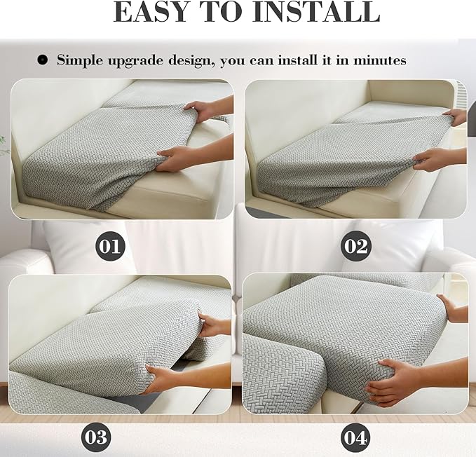 Sofa Covers Couch Covers for Sofa Pet Friendly Couch Cushion Covers Universal Sofa Covers Washable Stretch Slipcovers for Sectional Sofa (Texture Light Gray, 3 Seats + Chaise Cover)