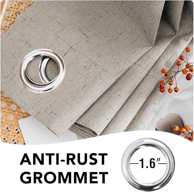 H.VERSAILTEX Linen Curtains 100% Blackout Curtains for Bedroom 90 inch Long Full Light Blocking Nature Linen Blended Window Curtains for Living Room Nickel Grommet (2 Panels, Stone)