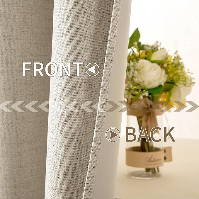 MIULEE Linen Curtains for Bedroom 100% Blackout Thermal Insulated Stone Grommet Room Darkening Curtains & Drapes Fall Decor for Living Room Nursery 52 x 54 Inch (2 Panels)