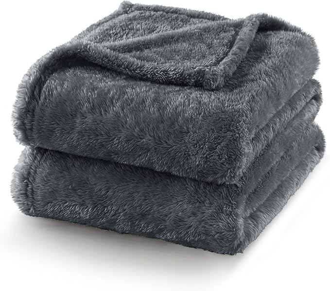 Exclusivo Mezcla Plush Fuzzy Fleece Bed Blanket Twin Size, Super Soft, Fluffy and Warm Blankets for Couch, Bed, All Season (Dark Grey, 90x66 inches)