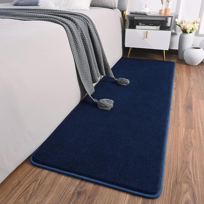 AROGAN Shag Runner Rug for Hallways, 2x6 Feet Washable Rugs with Memory Foam for Bedroom, Entryway Indoor Fluffy Throw Rug for Bedside Living Room Kids Girls Nursery Dorm Room Decor, Navy Blue