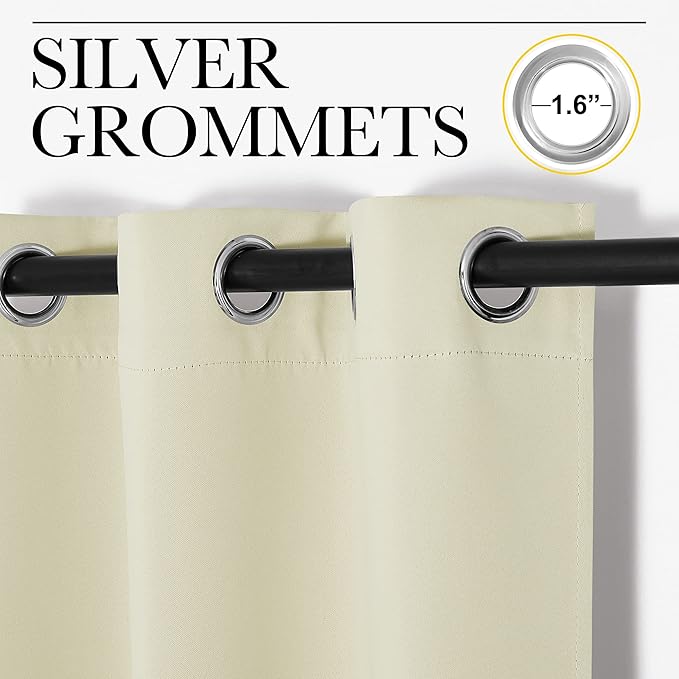 NICETOWN Kitchen Curtains for Decoration, Thermal Insulated Grommet Room Darkening Draperies/Panels for Laundry (Beige, 2 Panels, W42 x L48 inches)