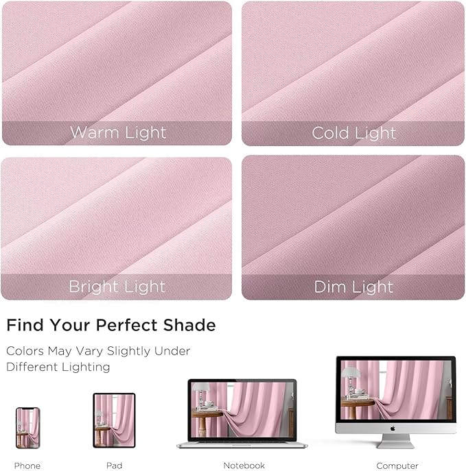 CUCRAF Light Pink Blackout Curtains 63 inch Length 2 Panels Set, Rod Pocket Room Darkening Drapes for Bedroom Living Room, Insulated Thermal Light Blocking Window Curtain (W52 x L63 Inch)