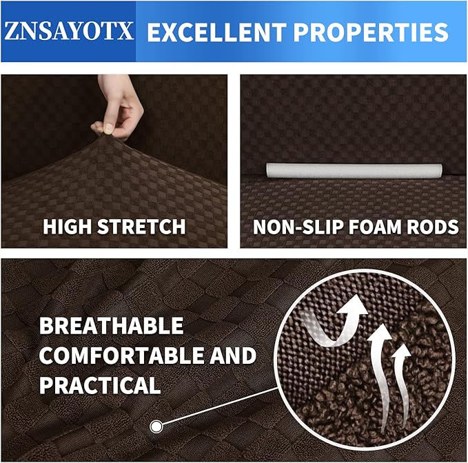 ZNSAYOTX 1 Piece Jacquard Couch Covers for 2 Cushion Couch High Stretch Loveseat Slipcover for Pets Dogs Anti Slip Love Seat Sofa Slipcover Furniture Protector (Loveseat, Dark Coffee)