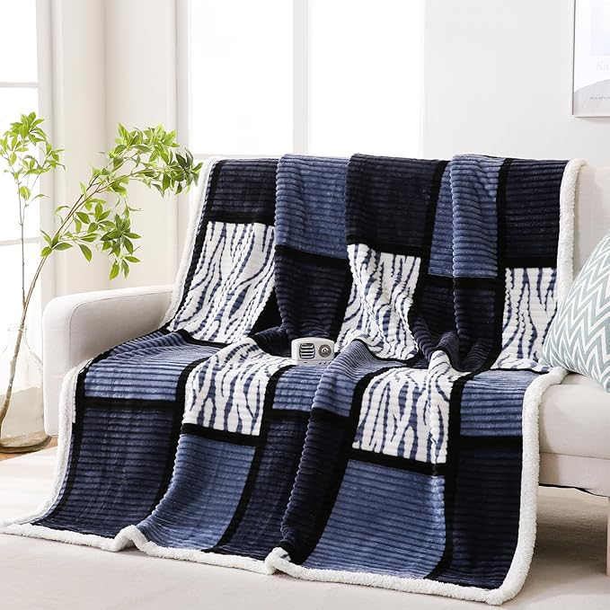 PU MEI Sherpa Blanket Fleece Throw Blanket Twin Plaid Thick Bed Blanket, Soft Warm Cozy Throw Blanket, 60”*80” Zebra-Blue