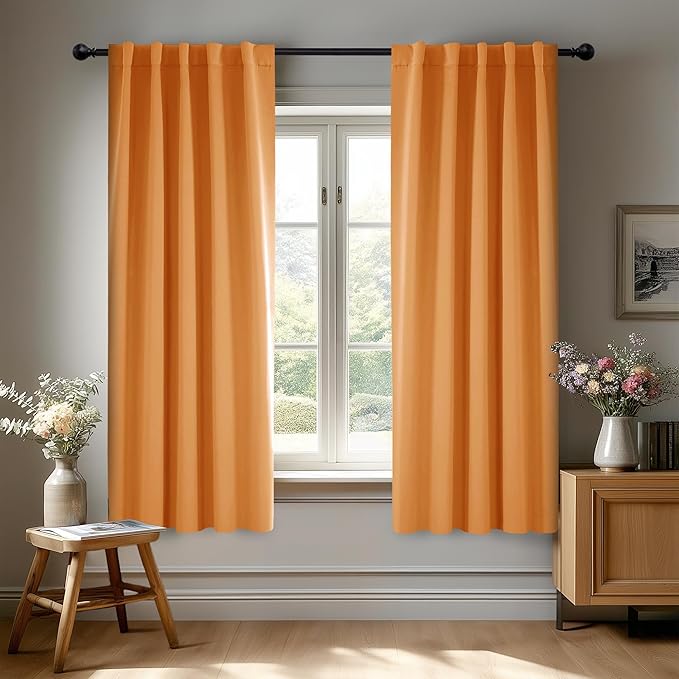 Deconovo Rod Pocket and Back Tab Blackout Curtains for Bedroomn - 42x54 Inch, Orange Flame, 2 Panels, Thermal Insulated Room Darkening Curtains