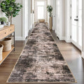 IOHOUZE Abstract Runner Rug 3x20 Ft Extra Long Washable Runners for Hallways, Non Slip Kitchen Runner Printed Faux Wool Entryway Runner Indoor, Modern Abstract Floor Carpet for Hall Stair, Brown/Rust