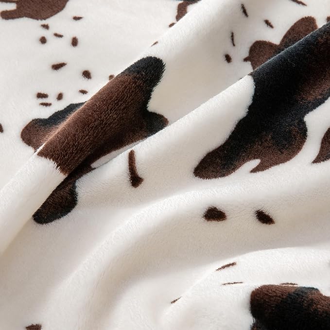 BEDELITE Cow Print Throw Blanket for Couch & Bed, 300GSM Cute Luxury Plush Cozy Fuzzy Blanket 50" x 60", Super Soft Warm Lightweight Throw Blanket for Travel Camping, Brown