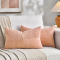 Fancy Homi 2 Packs Peach Long Lumbar Decorative Throw Pillow Covers 16x24 Inch for Couch Bed Sofa, Rustic Farmhouse Boho Home Decor, Soft Striped Corduroy Rectangle Accent Cushion Case 40x60 cm