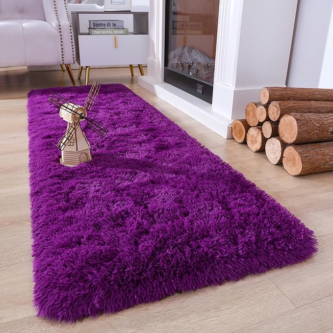 Chicrug Soft Runner Rugs for Bedroom Living Room Plush Fluffy Rug 2x6 Feet, Shag Furry Area Rug Carpet Non Shedding for Nursery Children Kids Girls Room Home Decorative, Dark Purple