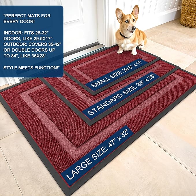 OLANLY Front Door Mat Indoor Outdoor Entrance, Waterproof All-Season, All-Weather Doormat, Sturdy Natural Rubber, Fade Resistant, Low Profile, Easy Clean Patio Porch Entryway Mat, 59x35, Wine Red