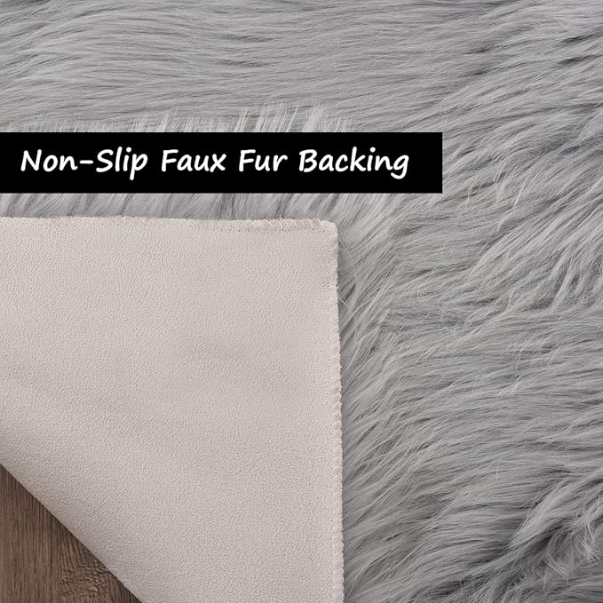Goolela Grey Fluffy Fuzzy Furry Rug 2x6 for Bedroom Bedside Runner Faux Sheepskin Fur Shaggy Soft Plush Rectangle