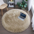 Tangsoo Round Faux Fur Rugs, Sheepskin Round Rugs 3ft, Soft Small Circle Rug, 3x3 Beige Fuzzy Plush Fur Rug, Shag Circular Rugs Floor Carpet for Bedroom, Kids Room, Nursery, Girls Room, Dorm
