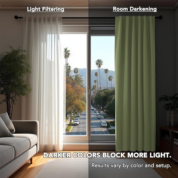 Deconovo Blackout Curtains, Thermal Insulated, W52 x L45 2 Panels, Back Tab, Machine Washable, Room-Darkening Drapes for Bedroom/Living Room Sage Green