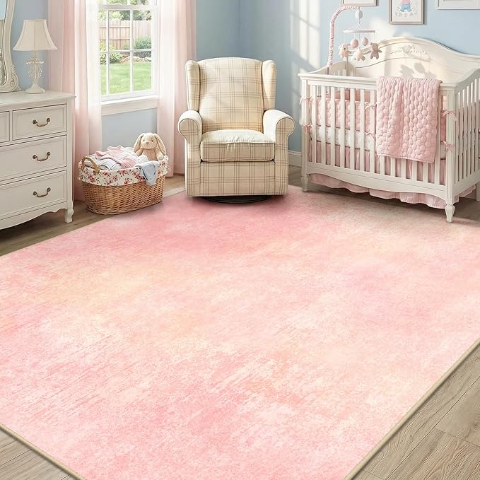 Washable Area Rugs 9'x12' Non-Slip Modern Abstract Soft for Living Room Entryway Bedroom Nursery, Print Pattern, Light Pink