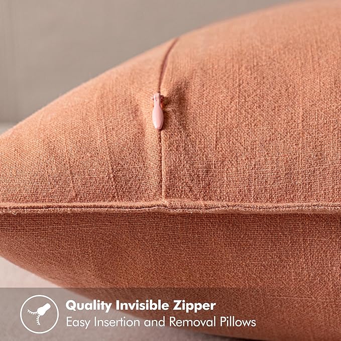 MIULEE Decorative Linen Euro Sham Pillow Covers 24x24 Coral Boho Farmhouse Neutral Spring Couch Throw Pillows for Bed Pack of 2 Accent Modern Pillowcase Summer Sofa Livingroom Home Decor