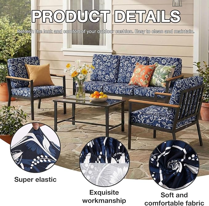 hyha 8Pcs Patio Cushion Covers, Stretch Outdoor Couch Cushion Covers Replacement, Washable Outdoor Chair/Sofa Slipcovers for Patio Furniture Cushions Protector with Elastic Bottom(Baroque,Cover Only)