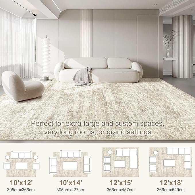 UERMEI 10x14 Area Rug Living Room Rugs - Washable Neutral Modern Abstract Soft Thin Rug Indoor Floor No Slip Rug Carpet for Bedroom Under Dining Table Home Office Decor - Beige/Brown