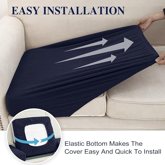 Couch Cushion Cover Seat Cushion Cover Stretch Armchair Cover Separate Sectional Sofa Slipcovers Furniture Protector(1 Piece for Seat or Sofa Backrest, Navy)