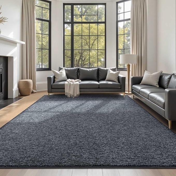 FinRèc 8x10 Washable Area Rugs for Bedroom Living Room, Low Pile Thin Rug Solid Color, Non-Slip Carpet Indoor for Home Decor (Grey)
