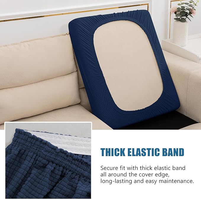 Water Resistant Sofa Cushion Slipcovers, RV Seat Cushion Covers High Stretch Furniture Protector, Washable Covering Coats for Camper (Chair Cushion, Navy)
