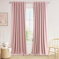 Guken Pink 100% Blackout Linen Curtains 102 Inch 2 Panels Set for Girl's Bedroom, Living Room, Nursery, Back Tab Rod Pocket Thermal Insulated Black Out Drapes Room Darkening Window Curtains