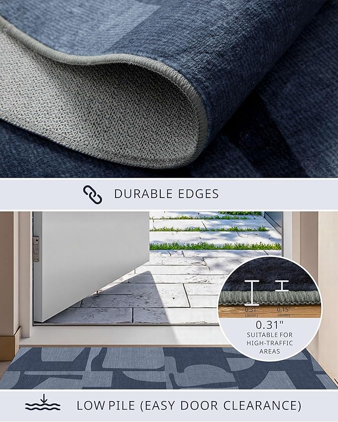 Latte&Fog 5x7 Area Rugs for Living Room Bedroom, Modern Abstract Washable Rug, Boho Non Slip Low Pile Carpet for Indoor Dining Room, Dorm, Classroom, College Dorm, Farmhouse and Kids Room - Navy Blue