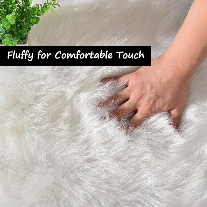 Goolela White Sheepskin Area Rug 9x12 Fluffy Fuzzy Furry Rug for Bedroom Living Room Faux Fur Shaggy Soft Rectangle