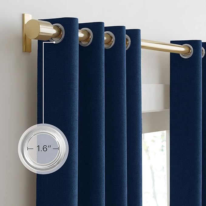 NICETOWN 100% Absolutely Blackout Linen Curtains for Bedroom Living Room, Navy Blue, 52" Wide, 2 Pieces, Privacy Vertical Thermal Insulated Window Drapes 84 inch Long for Shift Workers