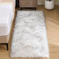 Goolela Fluffy Faux Fur Runner Rug 2x6 for Bedroom White with Grey Tips Faux Sheepskin Rug Bedside Dorm Washable Shaggy Plush Rectangle