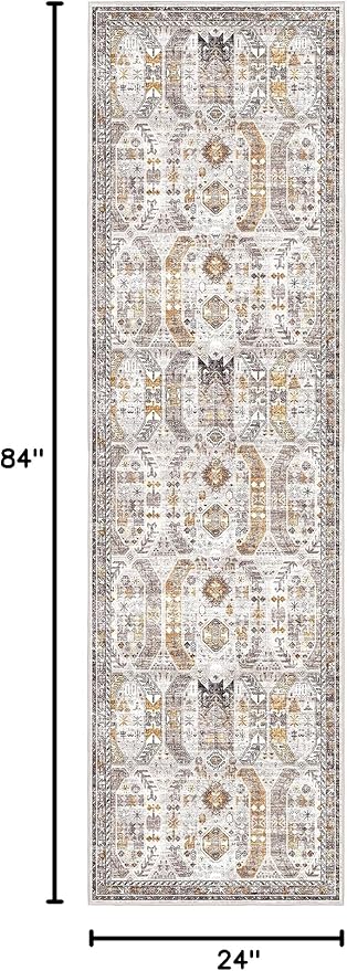 Madane Kitchen Runner Rug - 2x7 Runner Rugs with Rubber Backing Non Slip Vintage Washable Rug Runner Ultra-Thin Throw Carpet Runners for Hallways Bedroom Laundry Room(2'x7', Brown/Gold)