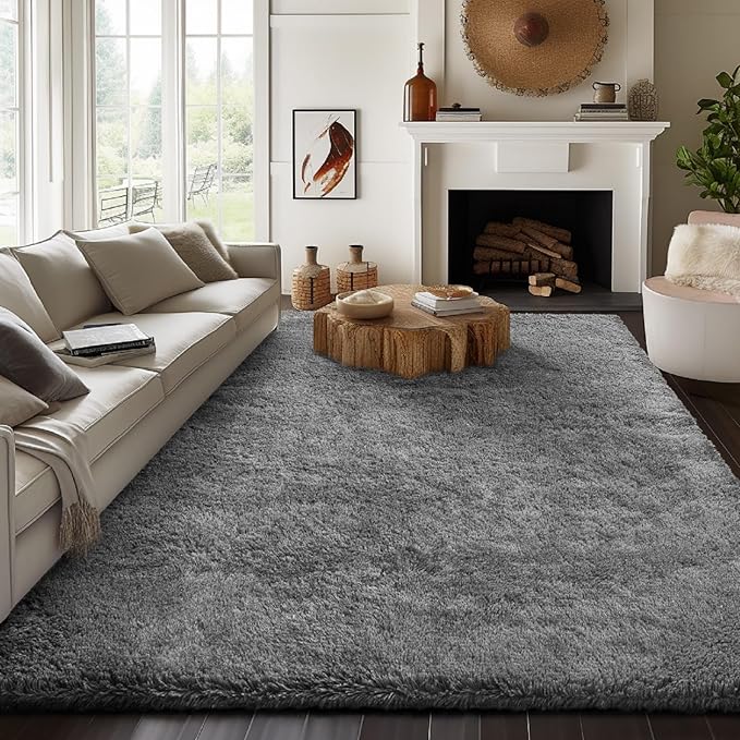 Ophanie 7x10 Area Rugs for Living Room, Upgrade Non-Slip Fluffy Soft Large Shag Bedroom Carpet, Grey Big Indoor Thick Nursery Rug, Gray Carpets for Boy and Girls Room Dorm Home Decor Aesthetic