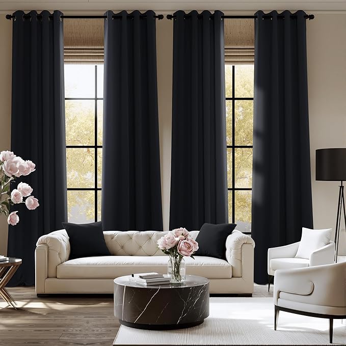 NICETOWN Room Darkening Draperies Curtains Panels, 2 Panels Black W52 x L96