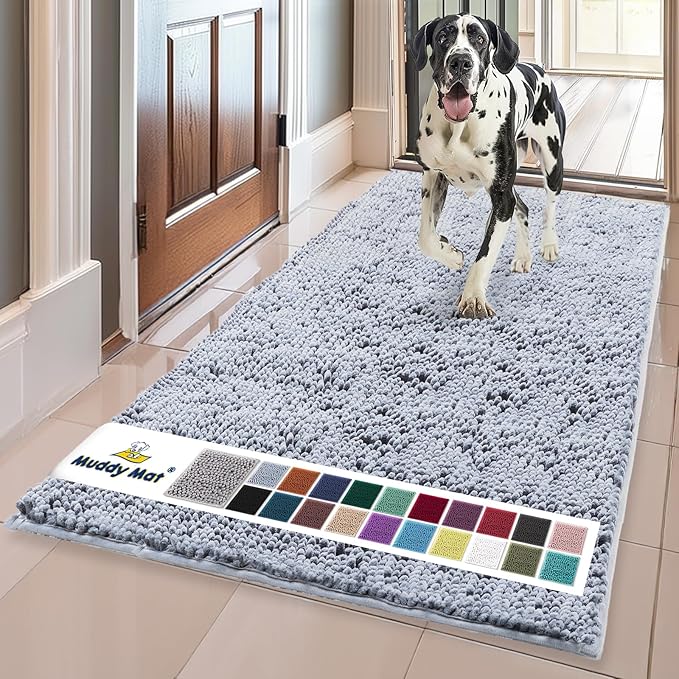 Muddy Mat® | Super Absorbent Door Mat Indoor, Microfiber Quick Dry Chenille Entryway Rug, Non-Slip Front Door Mat, Indoor Mats for Entryway, Machine Washable Pet Rug, Baby Blue XL 36"X60"