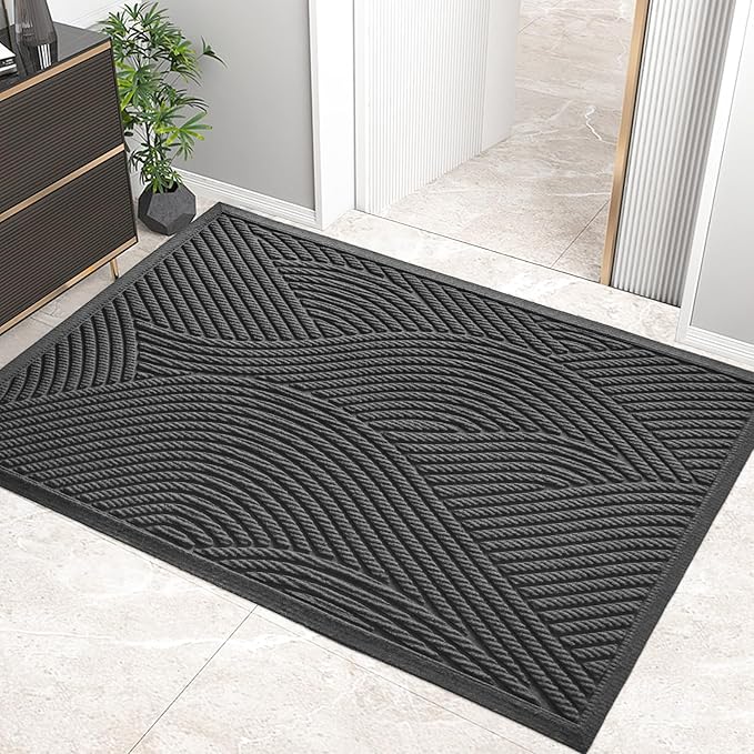 HIYARD Sturdy Front Door Mat, Absorbent Muddy Dirt Resist Welcome Door Mats Outdoor Indoor, Stain and Fade Resistant, Non-Slip Backing Entry Mat Low Profile Doormat for Entryway, 72×24, Grey