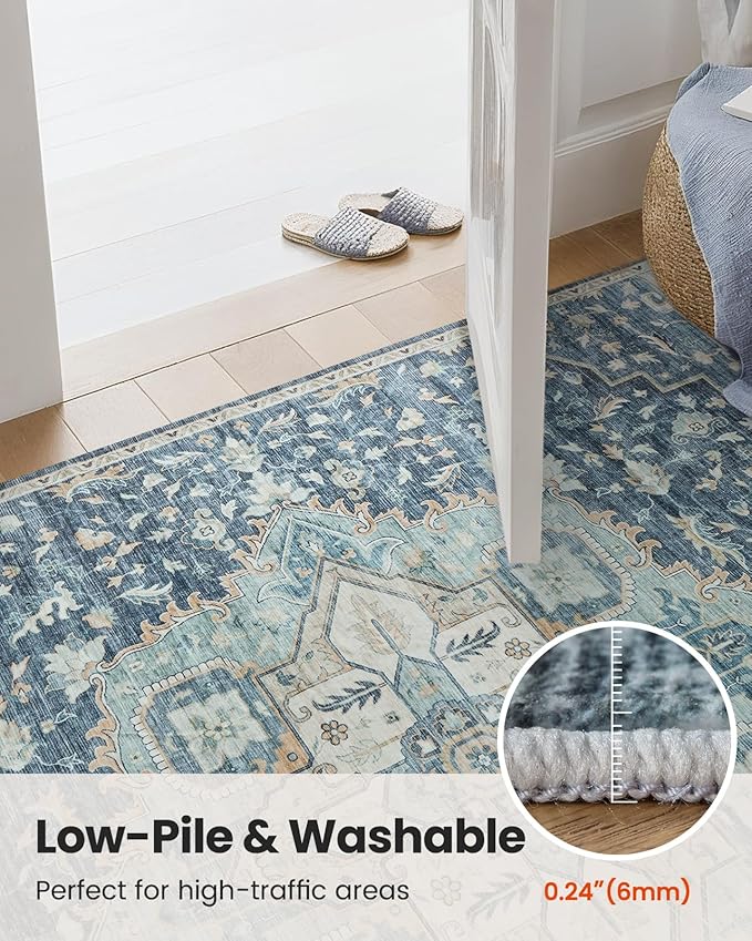 AMADA HOMEFURNISHING 2x4 Washable Area Rug, Low-Profile Entryway Rug with Non-Slip Backing & Durable Edge Binding, Vintage Rug Pattern, Small Rugs for Entryway, Kitchen & Living Room