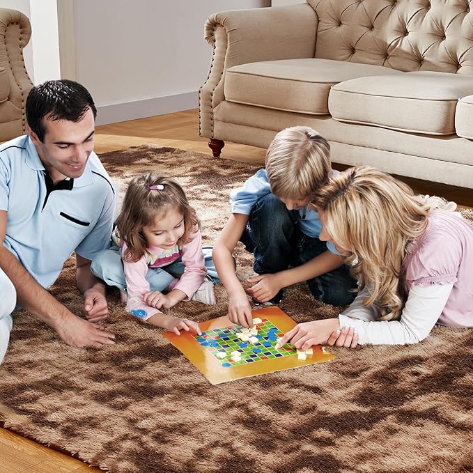 Large Shag Rugs 9X12, Plush Fuzzy Area Rugs for Living Room, Large Shag Fluffy Bedroom Carpet, Furry Rugs for Girls Boys Kids Room, Extra Large Fuzzy Rug, Shag Carpet, Tie-Dyed Brown