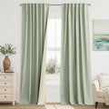 RYB HOME 100% Blackout Sage Green Linen Curtains, Light & Heat Blocking Thermal Privacy Protection Neutral Window Drapes for Living Room Bedroom, 52" W x 90" L, 2 Panels Set