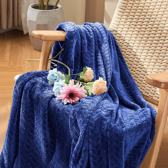 inhand Navy Fleece Twin Blanket, Super Soft Flannel Cozy Blankets for Adults, Lightweight Leaves Pattern Fuzzy Blanket for Couch Sofa Bed Office, Warm Plush Blankets for All Season, 60x90 Inches