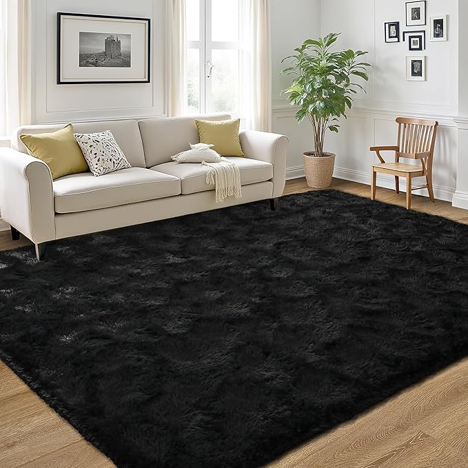 LOCHAS Ultra Soft Indoor Modern Area Rugs Fluffy Living Room Carpets for Children Bedroom Home Decor Nursery Rug 4x5.3 Feet,Black