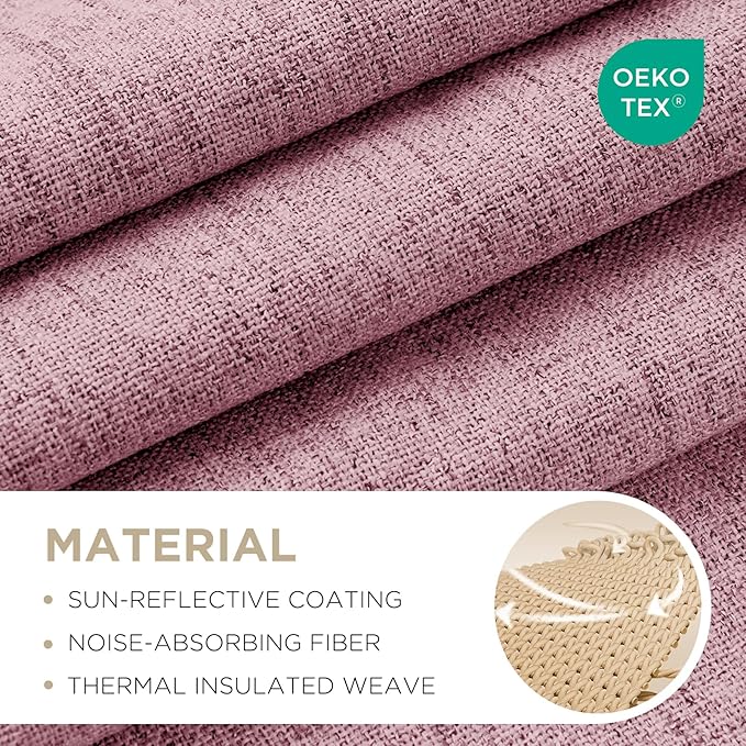 Joydeco Blackout Curtains for Bedroom - 100% Light Blocking 2 Panels Set Pink Drapes 42" W x 108" L, Thermal Insulated Room Darkening Curtains, Linen Textured for Living Room, Rod Pocket & Back Tabs