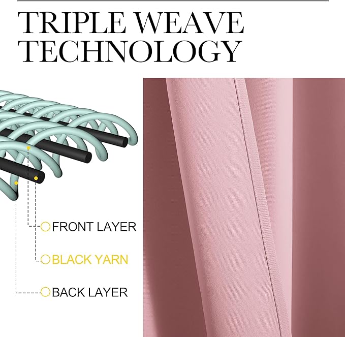 NICETOWN 2 Panels Blackout Curtains, Rod Pocket Window Curtains Room Darkning Drapes for Bedroom/Living Room, Thermal Insulated Solid Draperies for Home Office/Study, 62 by 72-Inch, Rouge Pink