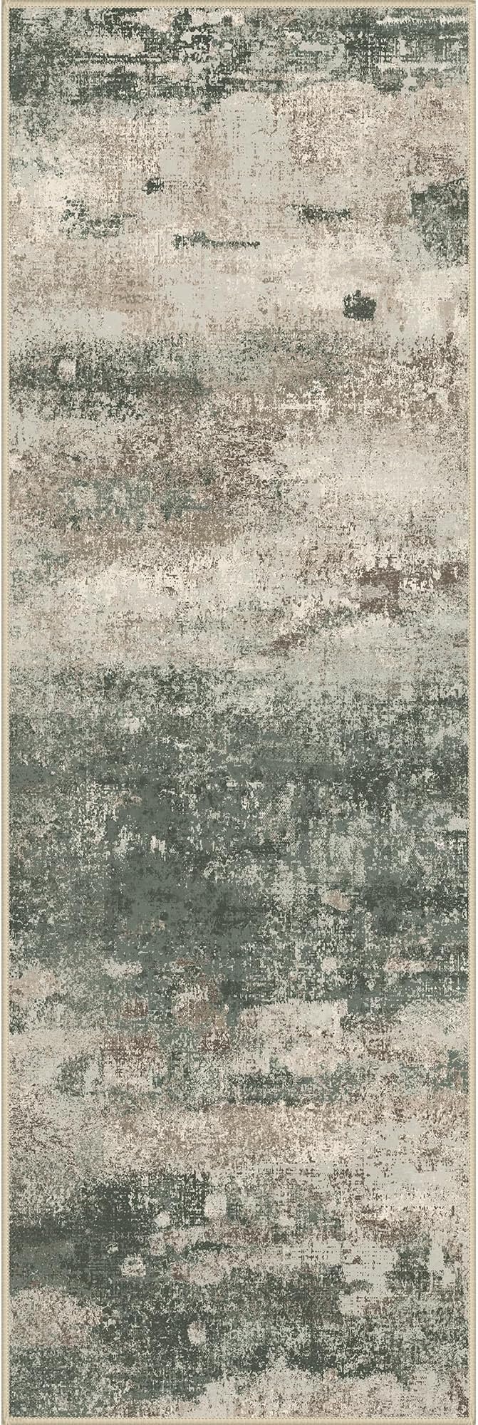 BEIMO Runner Rug for Hallway Kitchen, 2'x7' Machine Washable Runners Rug for Entryway, Soft Modern Abstract Throw Rugs, Low Pile Floor Cover with Non Slip Backing, Grey/Dark Green
